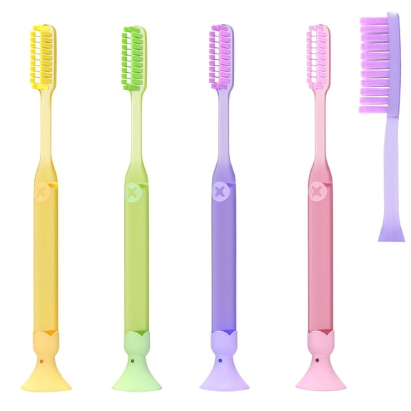4 Pack Adult Manual Toothbrushes, Extra-Long Brush heads Soft Bristles Toothbrushes, Toothbrush Pack with Suction Cup Base