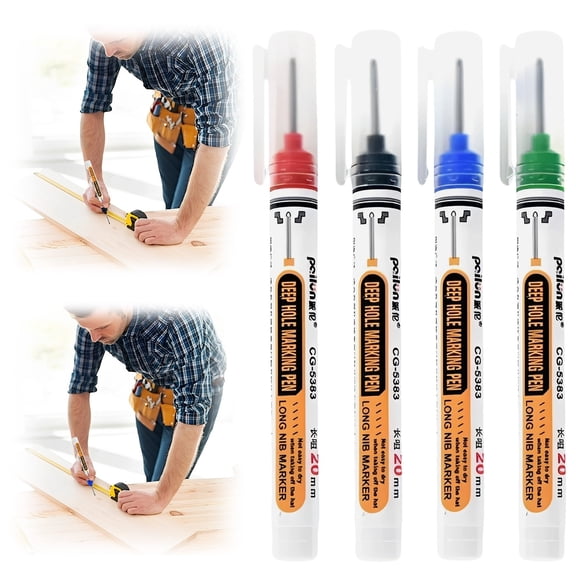 4 PCS Long Head Deep Hole Marker, 20mm Long Nib Marker, Multi-Purpose Quick Dry Waterproof Permanent Construction Markers for Carpenters Builders Construction, Metal Marker(Colorful)