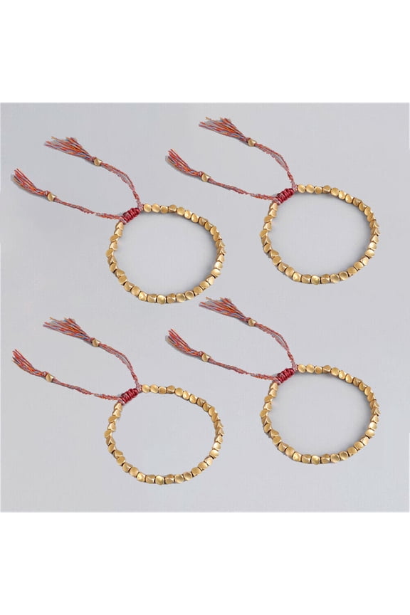 4 PCS Lucky Tibetan Buddhist Braided Cotton Copper Beads Rope Bracelet Bangle Gift