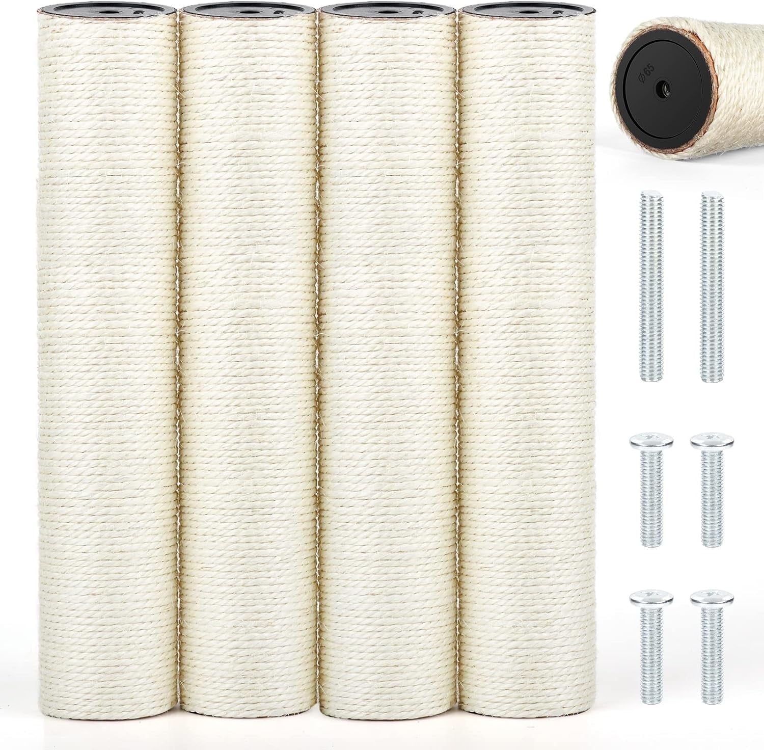 Cat Scratching Post Replacement, 4 Pack 15.7in Sisal Pole Cat Tree Replacement Post with Screws, Scratcher for Indoor Kitten Tree Tower Spare Repair & Rebuild, Christmas Cat Gift