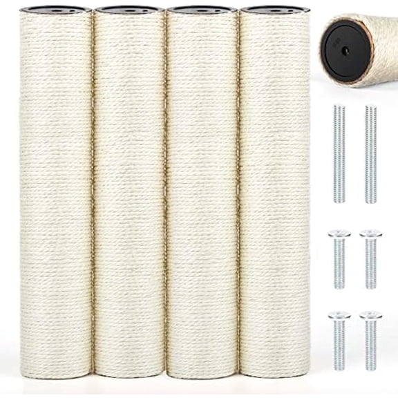 4 PCS M8 Cat Scratching Post Replacement, 15.7 x 3.1 Inch Sisal Pole Cat Tree Replacement Post with Screws, Refill Scratcher Posts for Indoor Kitten Tree Tower Spare Cat Furniture Protector