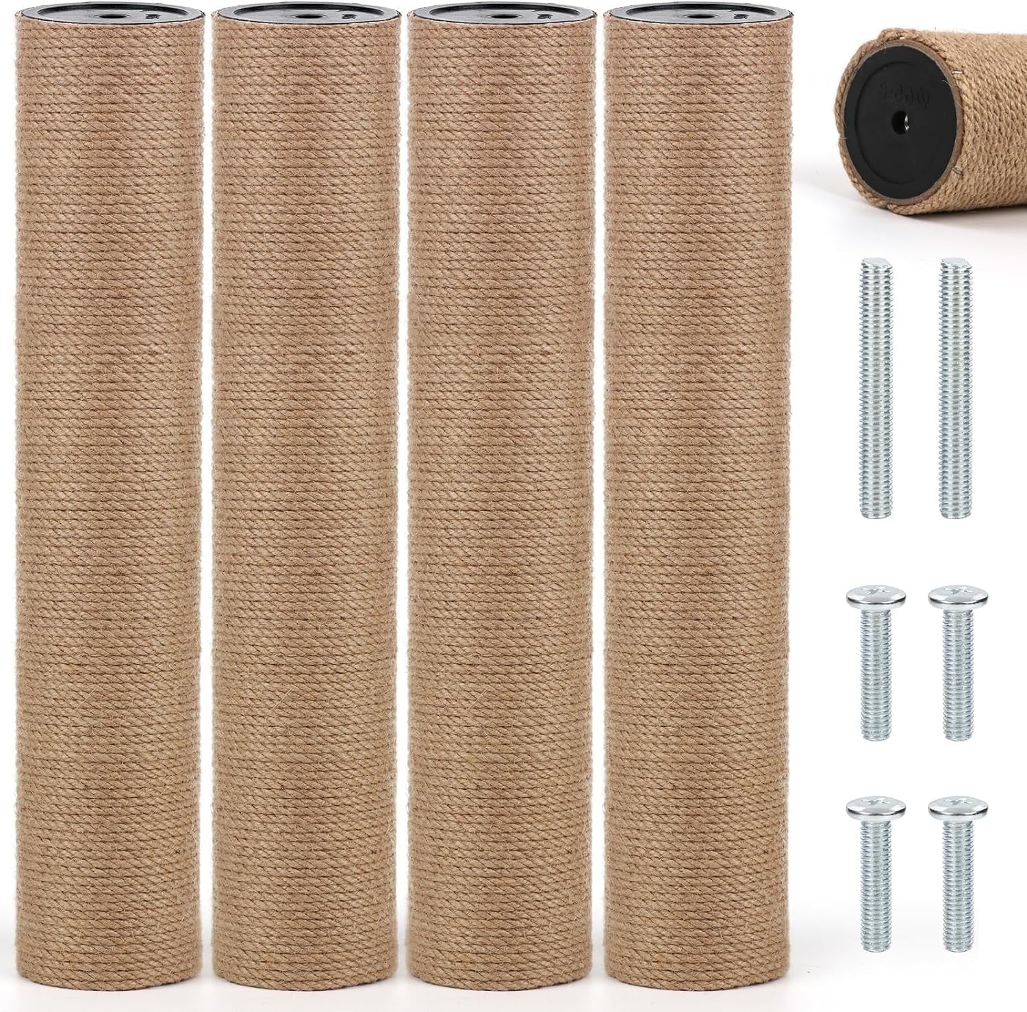 4 PCS M8 Cat Scratching Post Replacement,  15.7 x 3.1 Inches Cat Tree Replacement Post-Natural Jute Pole for Indoor Cats with M8 Screws, for Kitten Tree Tower Spare Cat Furniture Accessories