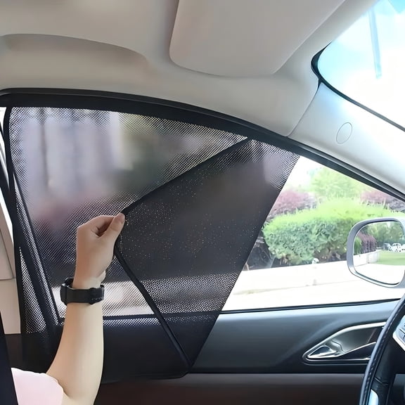 4 PCS Magnetic Car Side Window Sun Shade U-V ion Auto Window Sunshade Curtain Mesh Summer Car Window ion Film Black