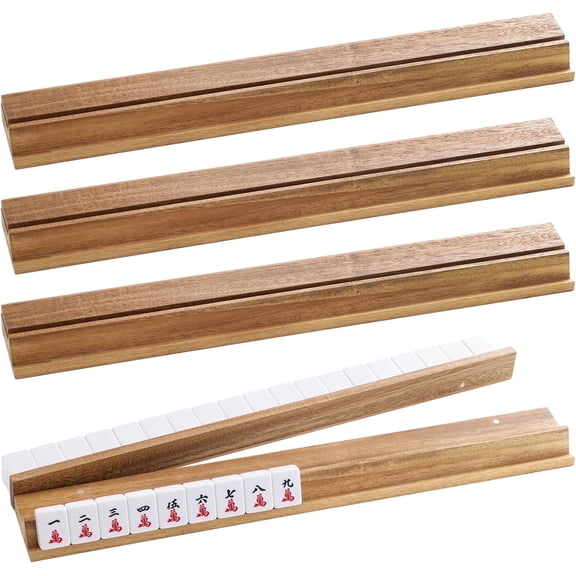 4 PCS Mahjong Racks Set ,Wooden Mahjong , with Detachable Magnetic Pushers Magnetic Attachments Trays/Holders for Mahjong & Dominoes
