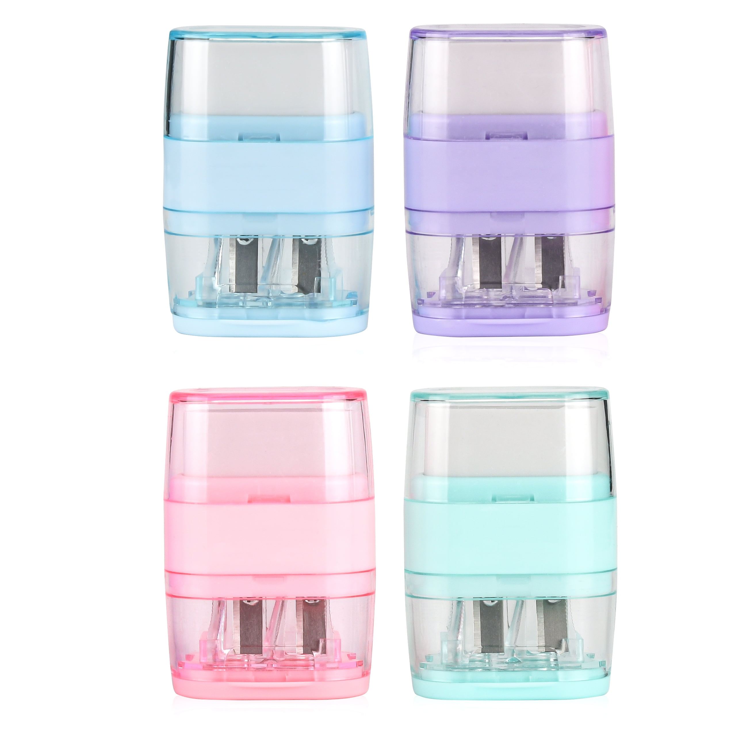 Fun Sharpener 4 PCS Colored Pack Kids Manual Pencil Sharpener & Eraser Combo, Fun ...