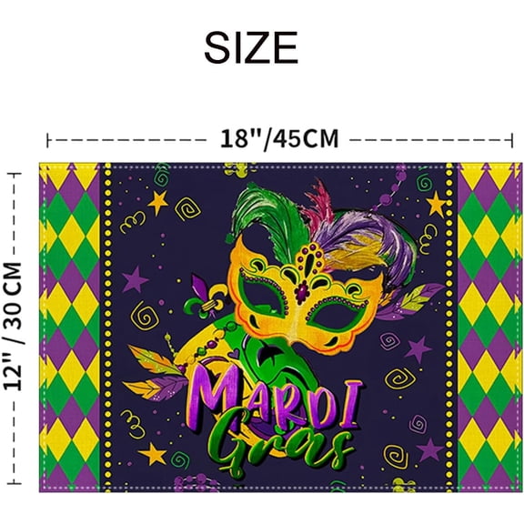 4 PCS Mardi Gras Placemats Set Carnival Table Mats Decor for Table Mardi Gras Party Table Decorations and Supplies for Home Kitchen Dining Table(12 * 18 inch)