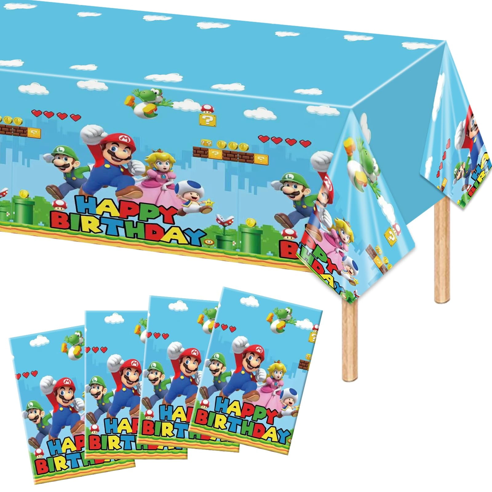 4 PCS Mario Party Tablecloth 51 x 86 Inch, Mario Disposable Party Table ...