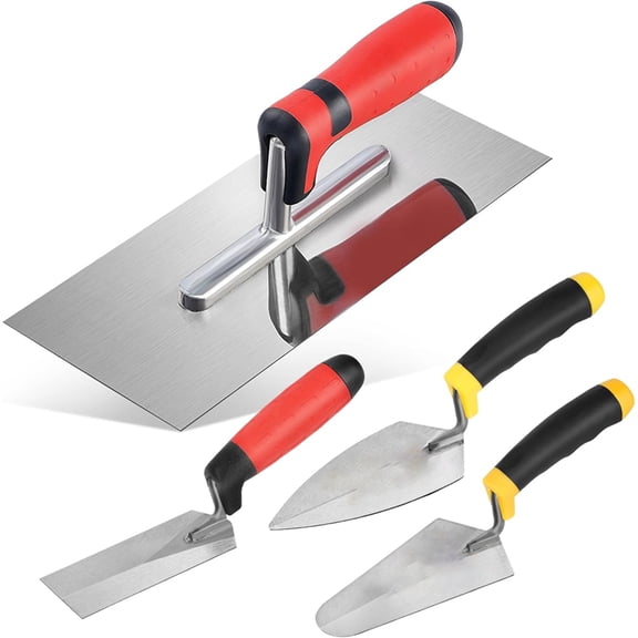 4 PCS Masonry Hand Tool Set, 6" Grouting Trowel, A 6", 11" X 4" Flat Trowel with A Soft , and A 4.92" X 1.97" Trowel