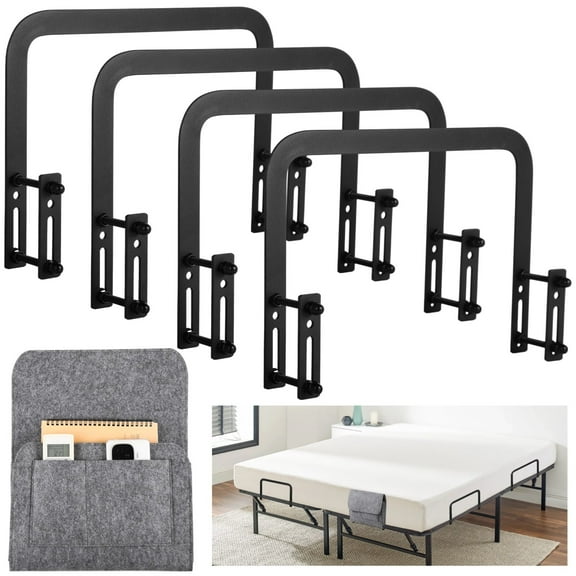 4 PCS Mattress Slide Stoppers with Felt Bedside Bag, Non-Slip Mattress Gripper Retainer Bars, Mattress Holder for Metal Bed Frame to Prevent Sliding