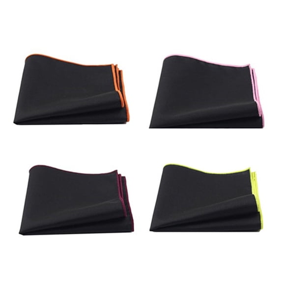 4 PCS Men Cotton Plain Black Pocket Square Colorful Edge Handkerchief Prom Hanky
