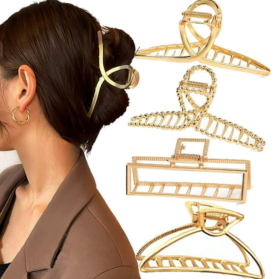 4 PCS Mental Large Hair Claw Clips for Long Short Hair, Strong Hold Claw Barrettes for Thin Thick Heavy Hair, Big Non-Slip Hair Catch Barrette Jaw Clamp, Fashion Hair Styling Accessories for Women