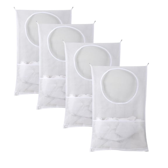 4 PCS Mesh Hanging Laundry Bags,Foldable 30x20 Inch Wall Hamper with Pocket for Dirty Clothes Bathroom Bedroom Storage