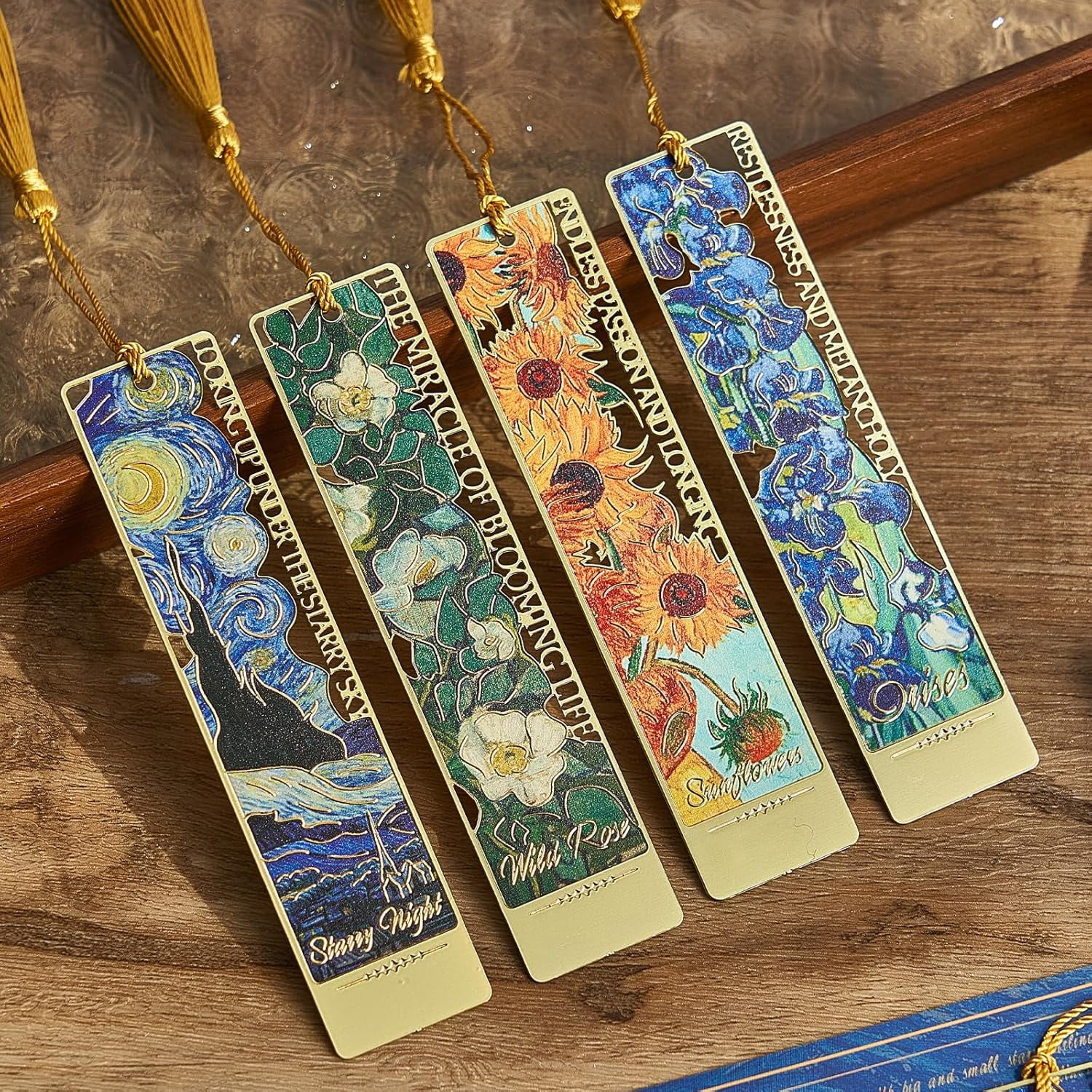 4 PCS Metal Bookmark with Tassel, Van Gogh Art Book Marks for Reading Women & Men,Book Lover Gifts for Teacher, Writers, Readers