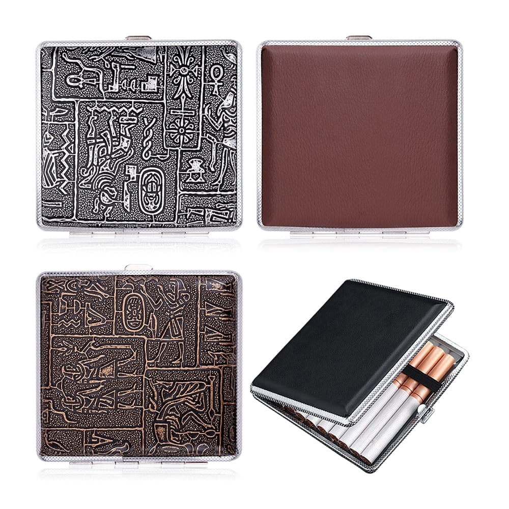 TIE-DailyNec 4 Pcs Metal Cigarette Case Leather Box, Portable Stylish ...