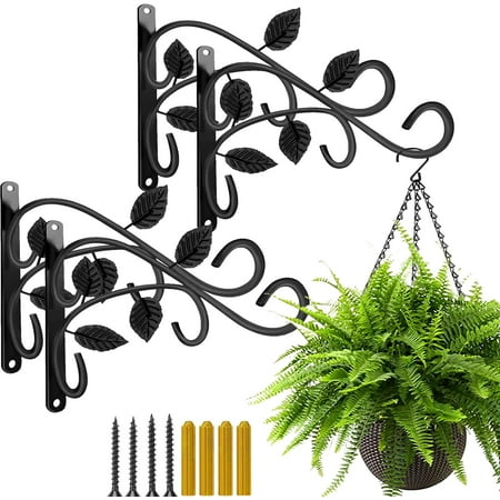 4 PCS Metal Hanging Hook Plants Brackets, 12 Inch Iron Wall Mount Bracket Durable Rust-Resistant Plant Hanger Hook for Hanging Plants Bird Feeder Lantern Wind Chimes