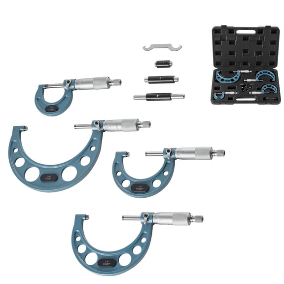4 PCS Micrometer Set 0-1 inch 1-2 inch 2-3 inch 3-4 inch Outside Micrometer Ultra Precision 0.0001 Accuracy Professional Machinist Tools with Protective Case for Metalworking Engineering