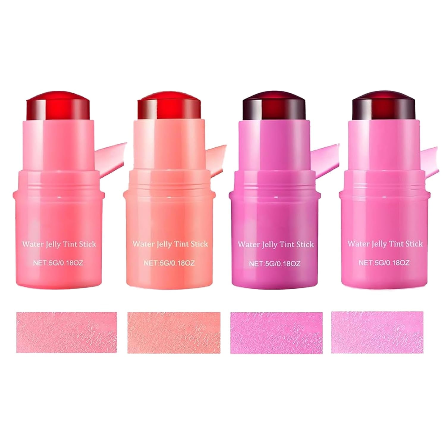 4 PCS Milk Cooling Water Jelly Tint, Multi-function Milk Jelly Blush, Milk Jelly Tint, Water Jelly Tint Blush Lip Stick, Sheer Lip \u0026 Cheek Stain, Buildable Watercolor Finish