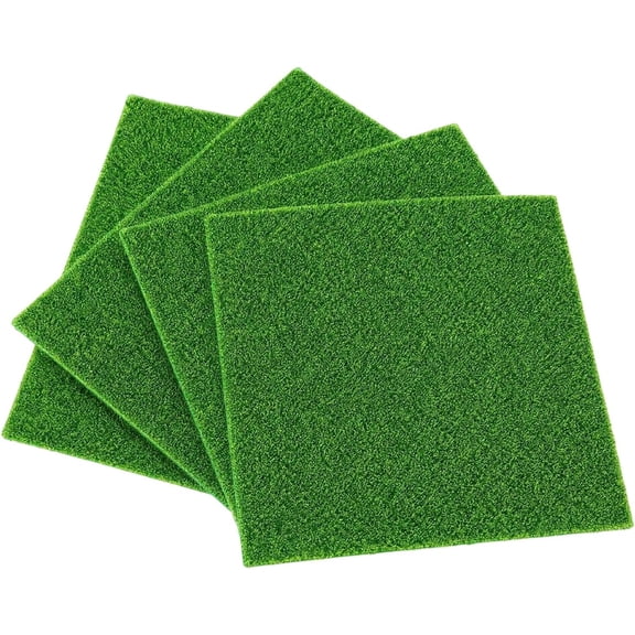 4 PCS Mini Artificial Grass Mats, 15 x 15 cm Fake Turf for Crafting, Dollhouses, Toy Farms, and Model Landscaping, Realistic Imitation Grass for DIY Projects