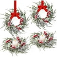 thumbnail image 1 of 4 PCS Mini Christmas Wreaths for Kitchen Cabinets, Frosted Cedar Christmas Candle Rings Wreath for Pillars Kitchen Cabinet Windows Centerpieces Table Decoration, 1 of 7