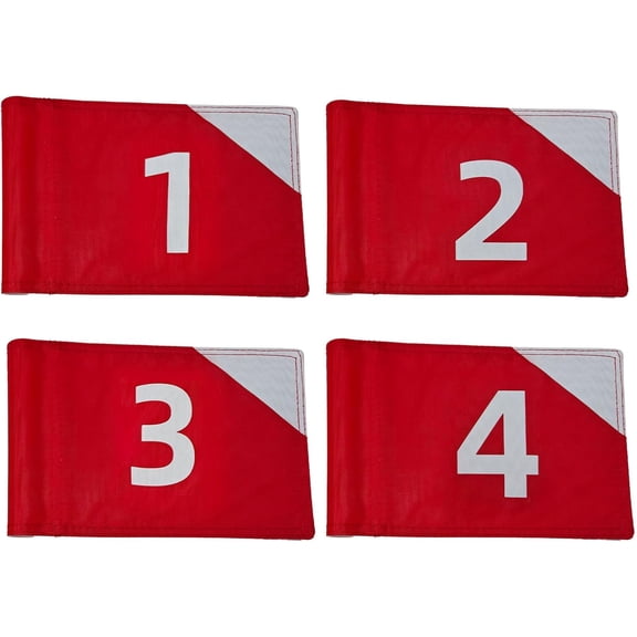 4 PCS Mini Golf Flags for Yard, All 8x6 Inch, Upgraded Dual-Layer 420D Nylon, Double Sided Printing, Numbered 1-4 Golf Pin Flags for Practice Putting Green with Tube Inserted red