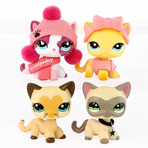 4 PCS Minilpsshop Little Pet Toys Figure Mini Shorthair Cat #1116 #3573 #339 #2291 and Accessories
