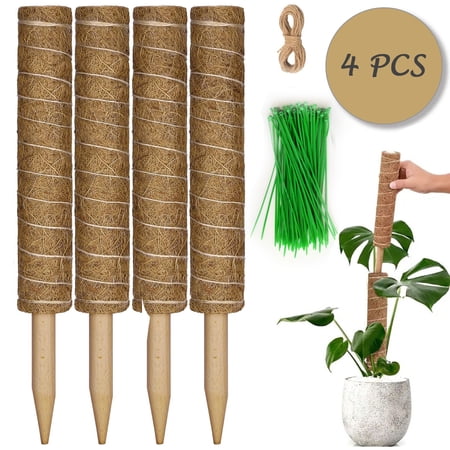 4 PCS Moss Pole Set, 16 Inch Moss Sticks to Support and Train Creepers and Climbing Plants