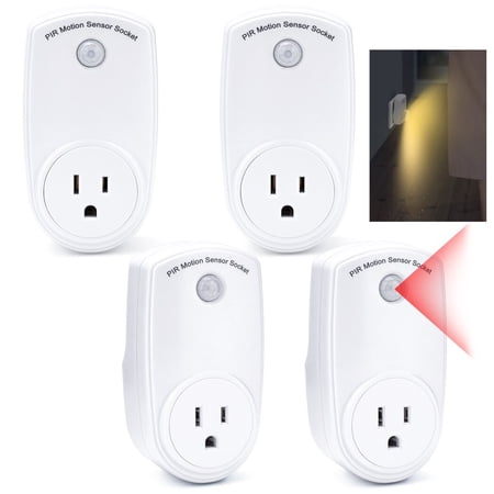 4 PCS Motion Sensor Outlets, PIR Motion Sensor Light Plug in Outlet, Indoor Light Control Smart Socket, 120° Wide Angle and 19.7ft Range, Electrical Outlet Plug Switch for Rooms, Corridors, Garages