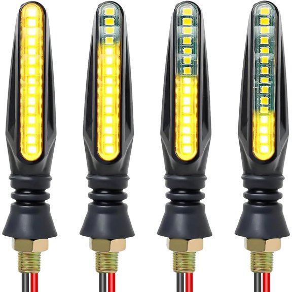 4 PCS Motorcycle Indicators, Flowing Turn Signal Lights - 12V 12 LEDs Motorbike Turning Indicators Amber Sequential Blinkers, Scooters, Quad, Cruiser - Compatible with Harley, Kaw