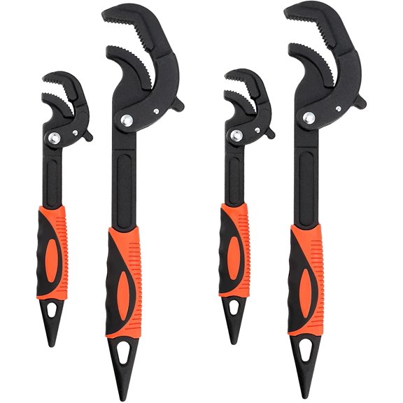 4 PCS Multi-Function Adjustable Wrench, 0.6-1.2" & 1.2-2.4" Self Adjusting Spanner Wrench, Universal Power Grip Pipe Wrench, 10 Inch and 15 Inch