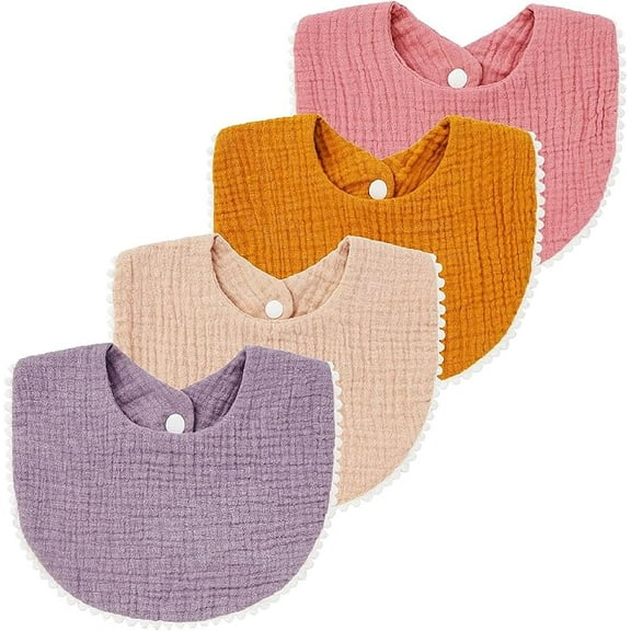 4 PCS Muslin Baby Drool Bibs,Toddler Boys Girls Cotton Drooling Bibs,Feeding Teething Bibs with Snap