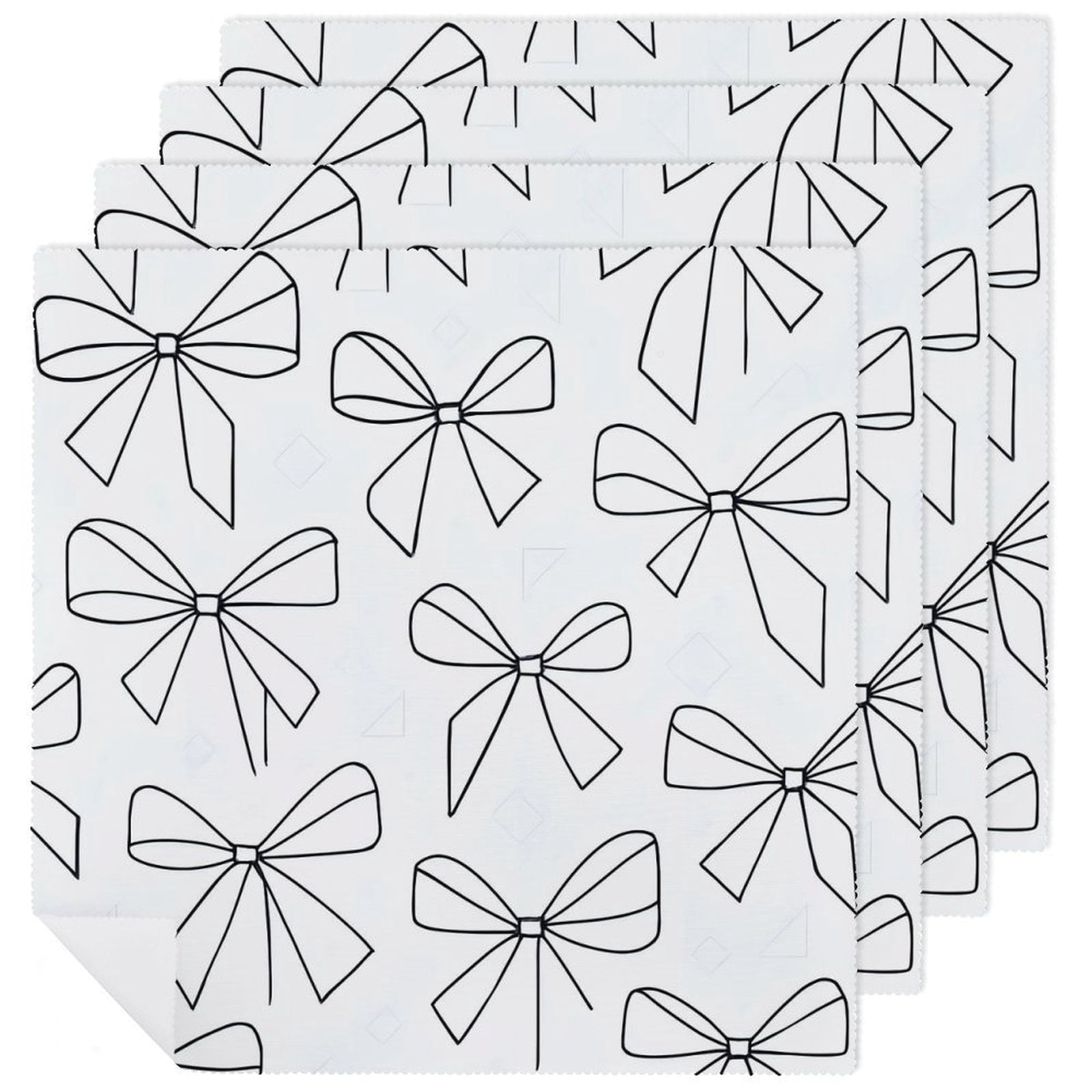 4 PCS Napkin Cloth 18.7in A Wide Range Of Uses Not Fade Not Ball For Hotel Family Banquet Home Modern Minimalist Thin Black And White Ribbon Bow Pattern
