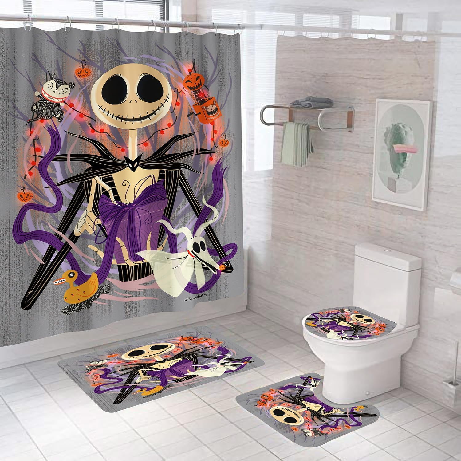 4 PCS Nightmare Before Christmas Bathroom Sets with Shower Curtain and ...
