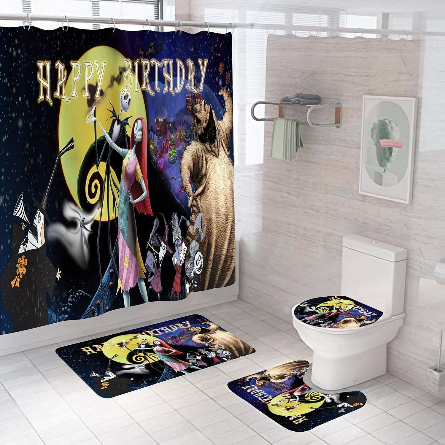 4 PCS Nightmare Before Christmas Bathroom Sets with Shower Curtain and ...