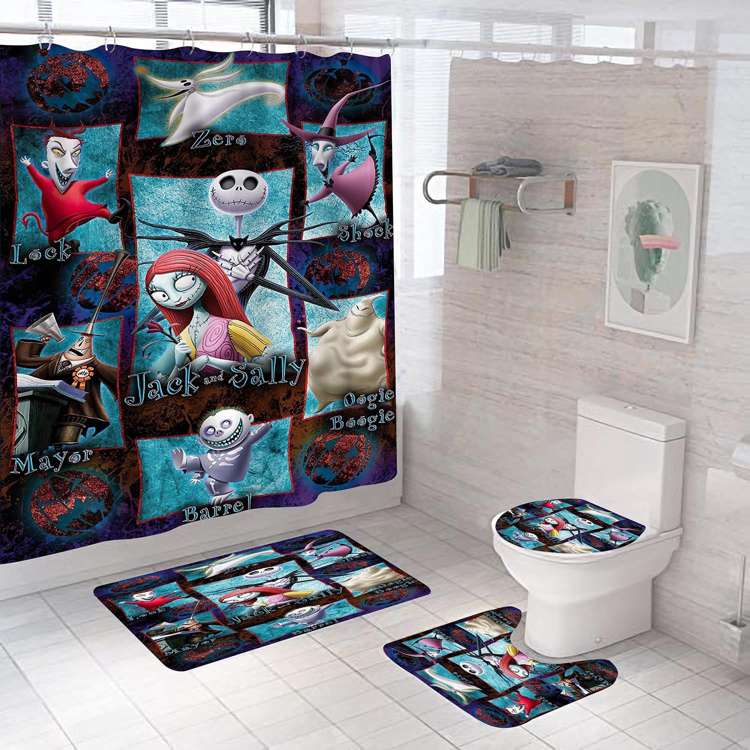 4 PCS Nightmare Before Christmas Bathroom Sets with Shower Curtain and ...