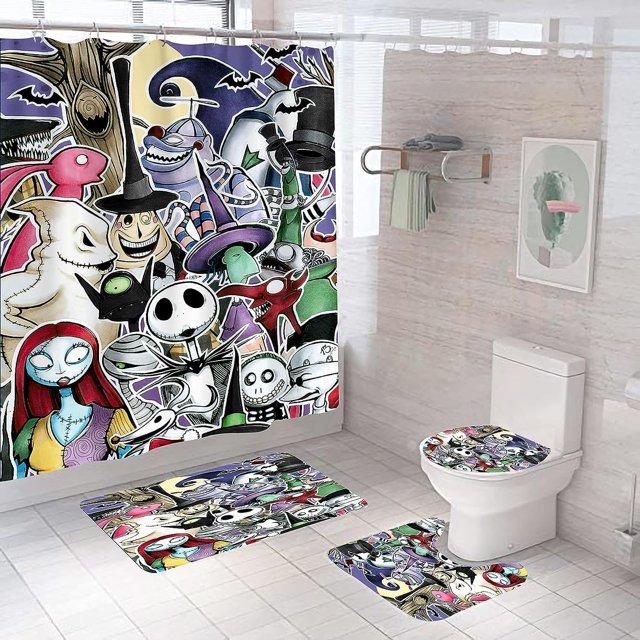 4 PCS Nightmare Before Christmas Bathroom Sets with Shower Curtain and