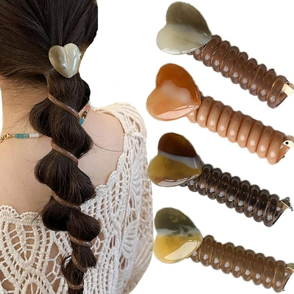 4 PCS No Damage Soft Elastic Spiral Hair Ties, Twisted Hair Wire Pony Hairwire, Phone Cord Hair Bands