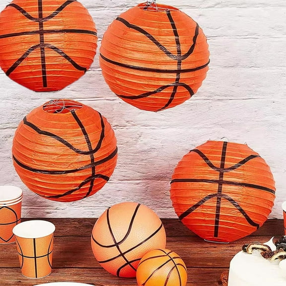 4 PCS Orange Basketball Paper Lanterns Decorations 8 inches Ceiling Hanging Basketball Lanterns Basketball Sports Party Paper Lanterns for Sport Themed Birthday Party Bar Basketball Game Party
