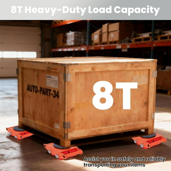 4 PCS Orange Heavy Duty Dolly, 8 Ton Load Capacity Carbon Machine Steel Skates with 360 Degree Rotating Disk, Moving Dolly Caster Furniture Movers with 4 Wheels