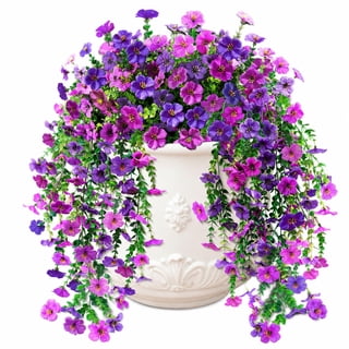 4 PCS Outdoor Artificial Hanging Flowers, UV & Fade Resistant, for Spring and Summer Porch Balcony Patio Garden Home Decor, Purple