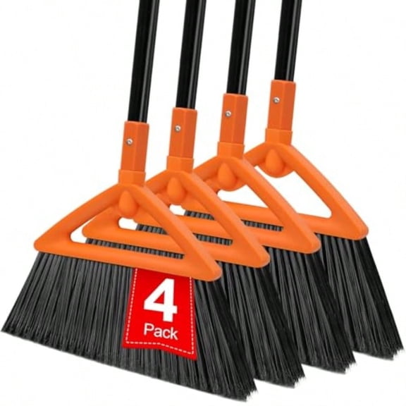 4 PCS Outdoor Indoor Broom Brooms for Sweeeping Indoor Heavy-Duty Kitchen Broom with Long Pole Angle Broom Orange for Garages Restaurant Courtyard Office Slidewalk Lobby Sweep Dust