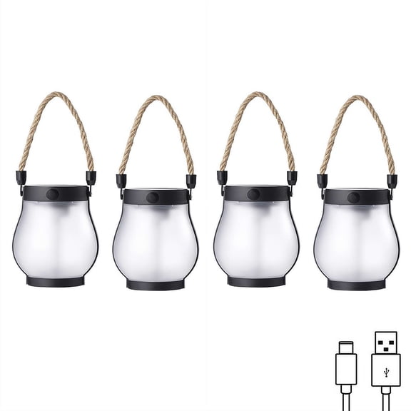 4 PCS Outdoor Waterproof Flickering Flame Solar Lantern, Dual Charging with USB & Solar, Hanging Christmas Lantern with 2 Lighting Modes for Garden, Yard, Patio, Pathway