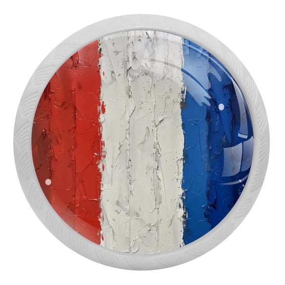 4 PCS Painted Red White Blue Striped Crystal Glass Round Cabinet Knob Drawer Pull Handle Glowing in The Dark for Kitchen, Cupboard, Dresser, Wardrobe, etc