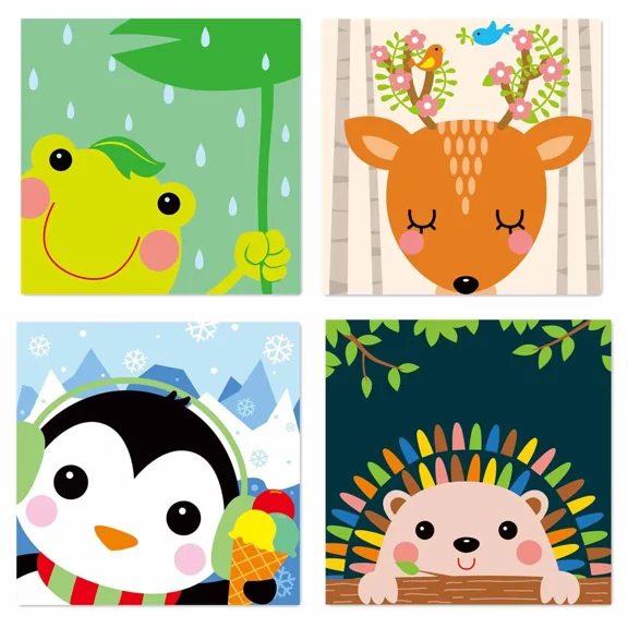 4 PCS Painting by Numbers for Kids Birthday Gift DIY Acrylic Oil Painting Kits for Home Wall Decor (8x8inch)