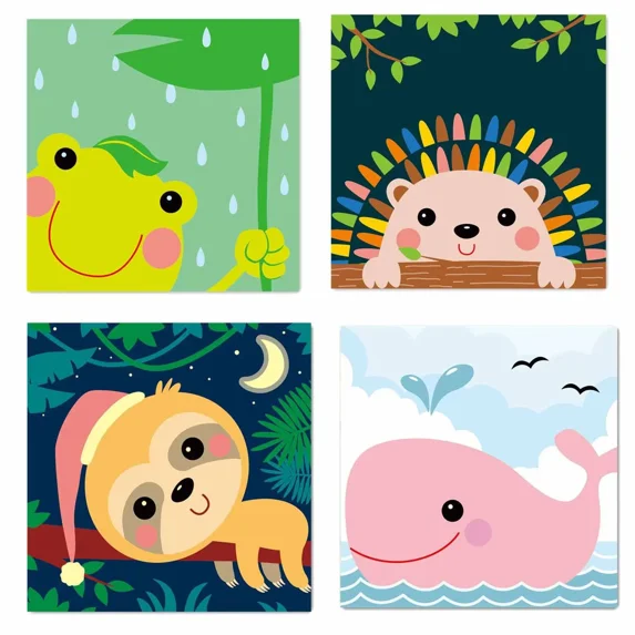 4 PCS Painting by Numbers for Kids Birthday Gift DIY Acrylic Oil Painting Kits for Home Wall Decor (8x8inch)