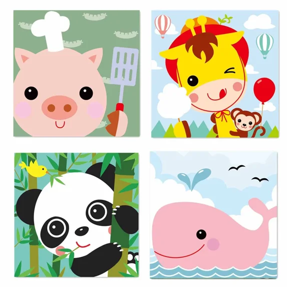 4 PCS Painting by Numbers for Kids Birthday Gift DIY Acrylic Oil Painting Kits for Home Wall Decor (8x8inch)