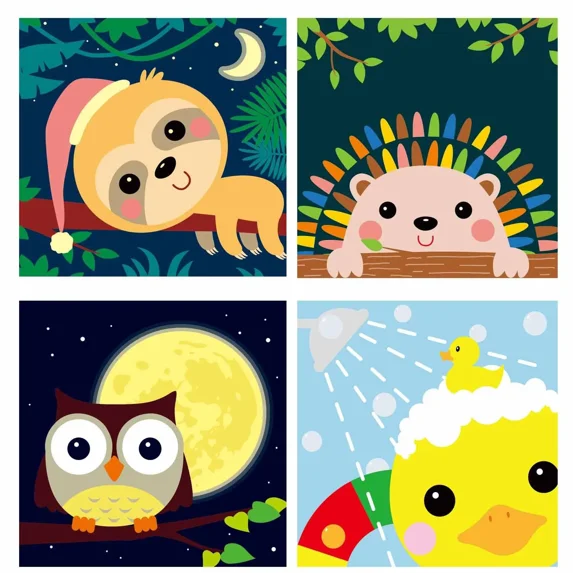 4 PCS Painting by Numbers for Kids DIY Acrylic Oil Painting Kits Birthday Gift Home Wall Decor Art Craft Set (8x8inch)