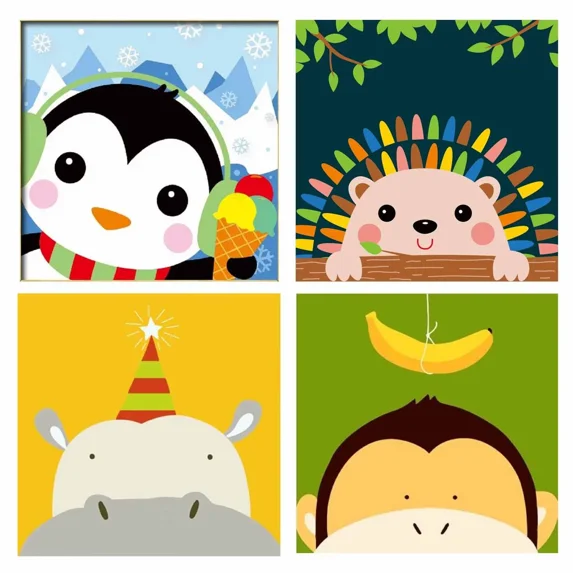 4 PCS Painting by Numbers for Kids DIY Acrylic Oil Painting Kits Birthday Gift Home Wall Decor Art Craft Set (8x8inch)