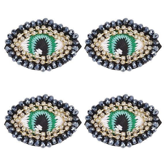 4 PCS Patches Sew On Egypt Evil Eyes Applique Patches Black Glass Rhinestone Eye Patches