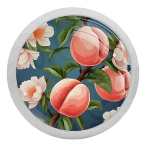 4 PCS Peach Fruit on Flowering Branch Crystal Glass Round Cabinet Knob Drawer Pull Handle Glowing in The Dark for Kitchen, Cupboard, Dresser, Wardrobe, etc