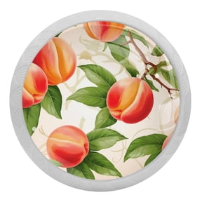 4 PCS Peach Fruit on Flowering Branch Crystal Glass Round Cabinet Knob Drawer Pull Handle Glowing in The Dark for Kitchen, Cupboard, Dresser, Wardrobe, etc
